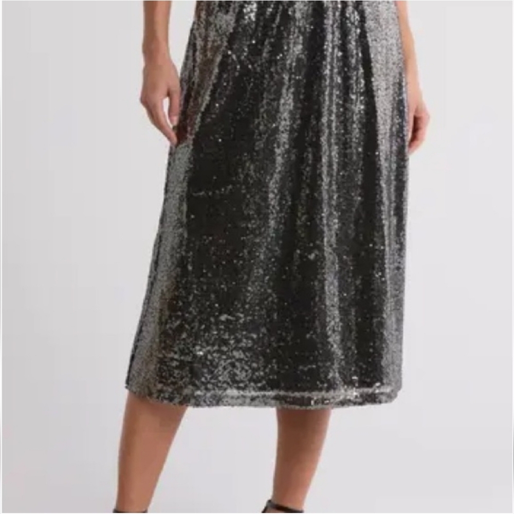 DR2 Silver Sequin A-Line Midi Skirt SIZE XL Runs Big